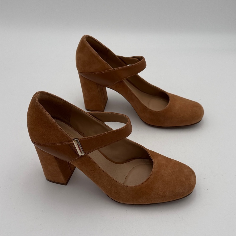 Naturalizer Elegant Tan Block Heel Mary Jane Shoes women 7.5 leather suede Y2K - Picture 2 of 14